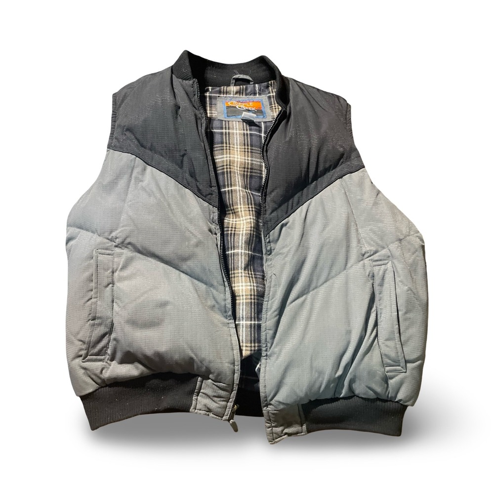 Cripple Creek Mens Puffer Vest down feather field,‎ gray black sz L workwear